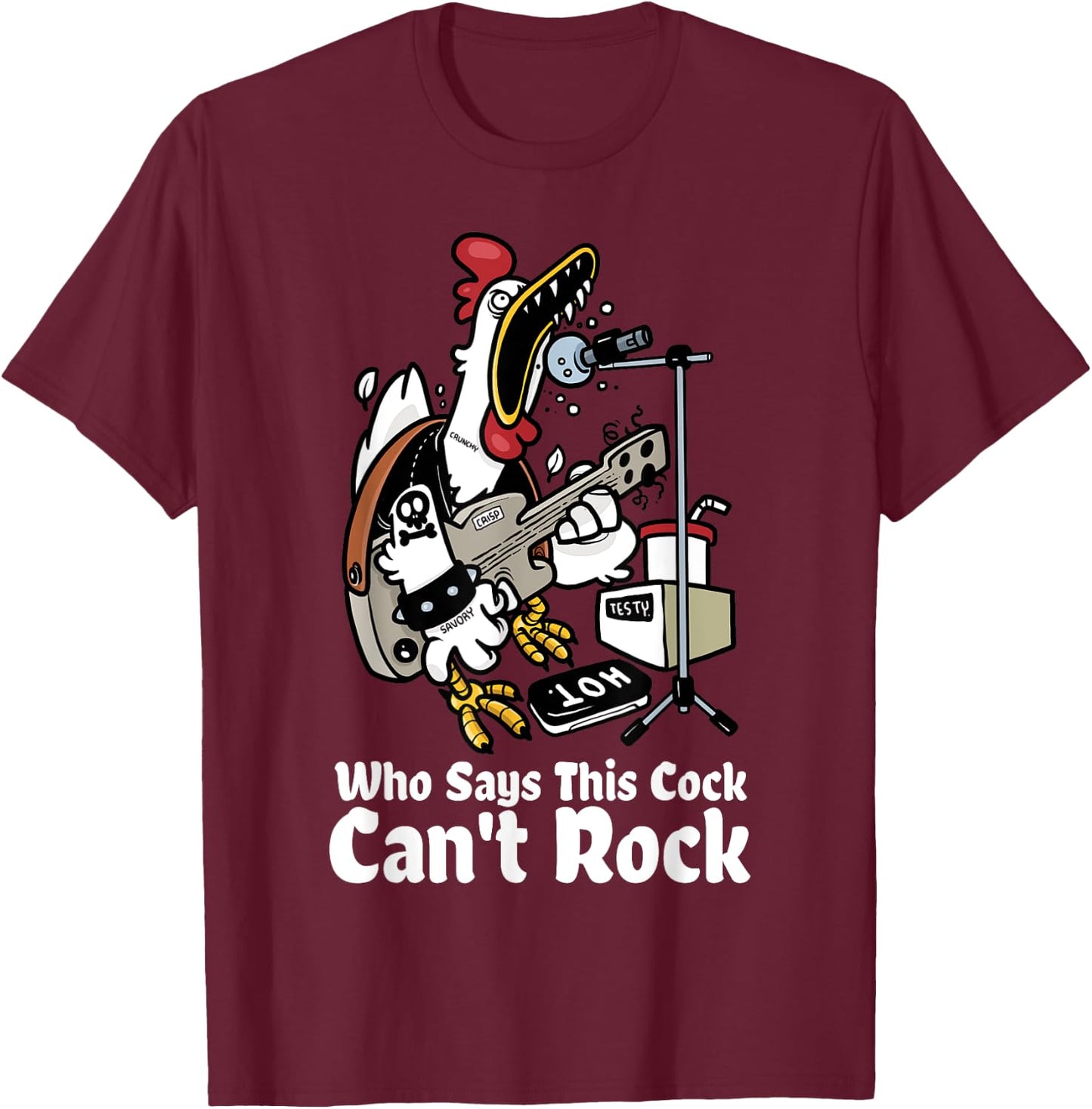 Funny Rock & Roll Rooster Chicken Playing Rock Guitar Party T-Shirt - T-Shirt | Maroon