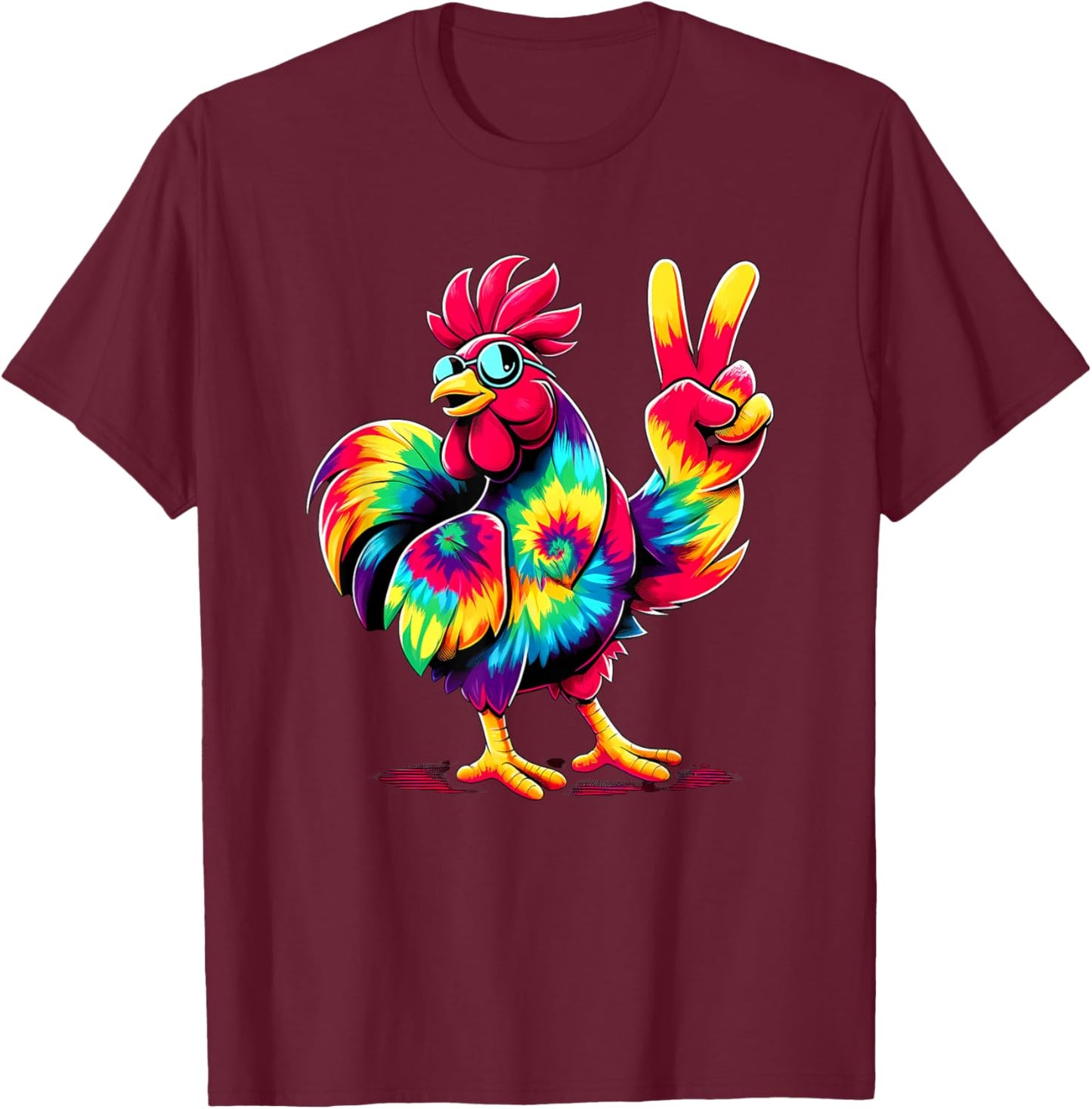 Peace Sign Tie Dye Rooster T-Shirt - T-Shirt | Maroon