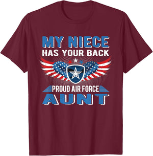 My Niece Has Your Back Proud Air Force Aunt Military Auntie T-Shirt - T-Shirt | Maroon