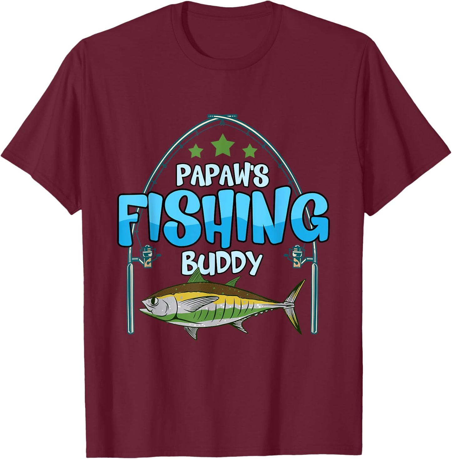 Fishing Papaw's Fishing Buddy Fish Fisherman Boys T-Shirt - T-Shirt | Maroon