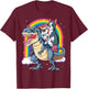 Boston Terrier Unicorn Riding Dinosaur T-rex Girls Rainbow T-Shirt - T-Shirt | Maroon