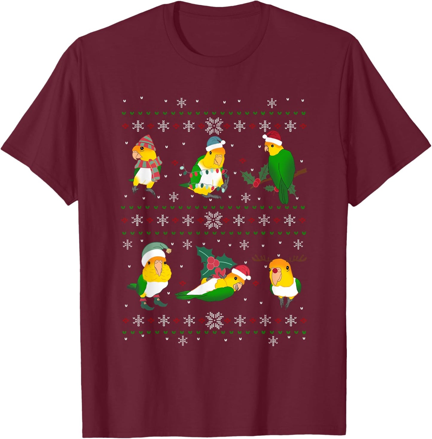 Ugly Christmas Caique Parrot Owner Holidays Birb memes T-Shirt - T-Shirt | Maroon