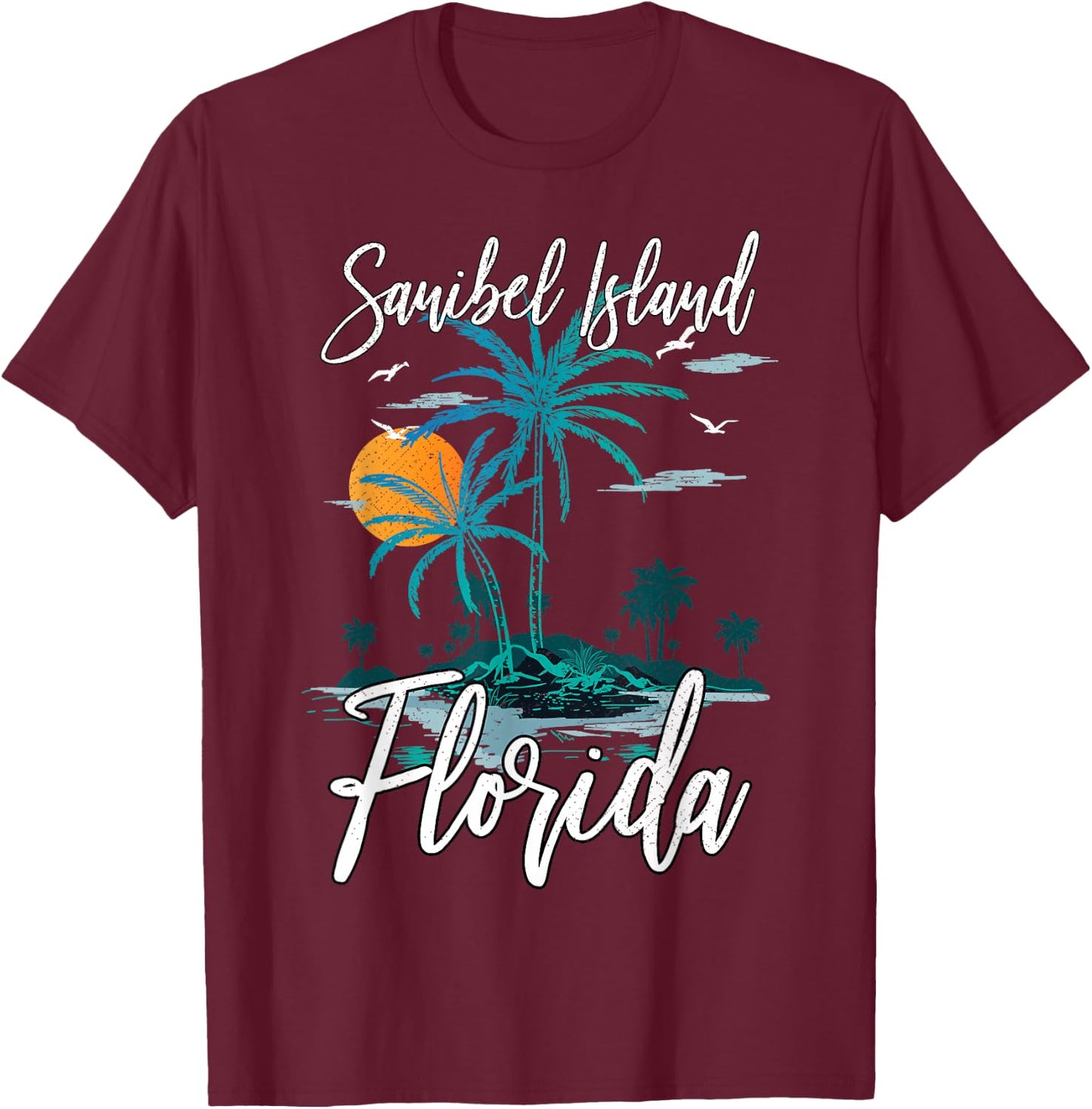 Family Vacation Retro Sunset Florida Sanibel Island T-Shirt - T-Shirt | Maroon
