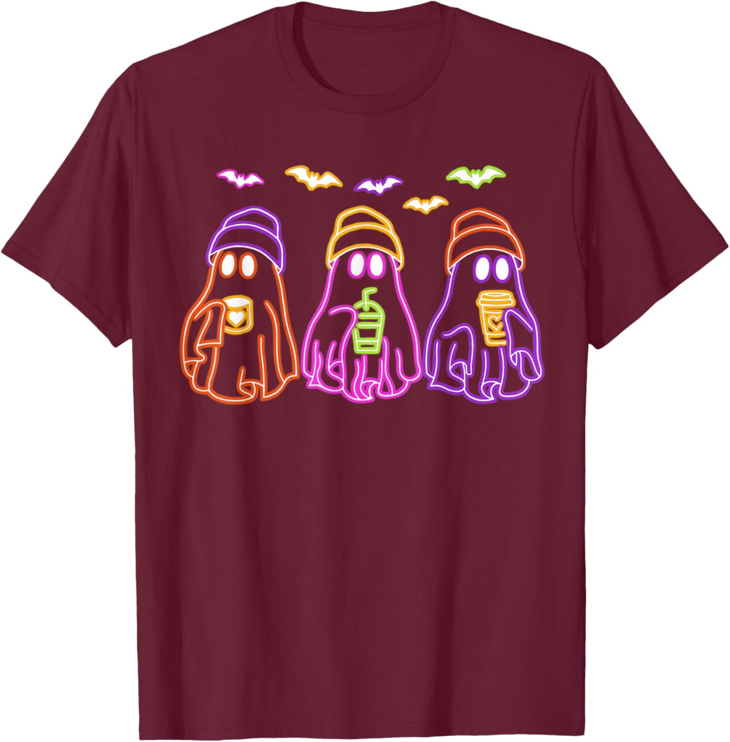 Ghost Drinking Coffee Funny Halloween Costume Coffee Lover T-Shirt - T-Shirt | Maroon