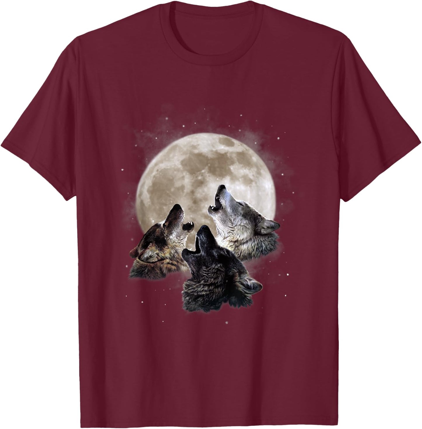 Three Wolves Howling at the Moon - Wolf Lover T-Shirt - T-Shirt | Maroon