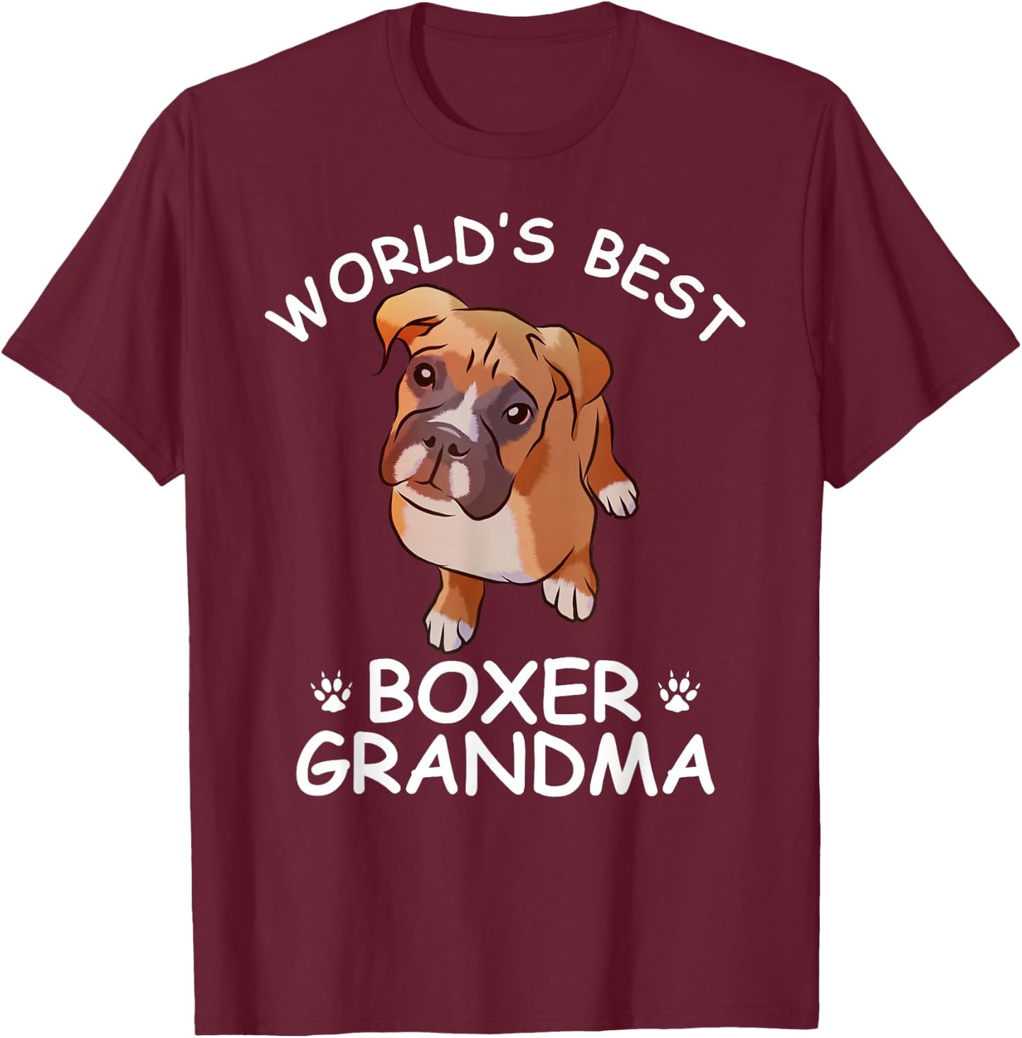 World's Best Boxer Grandma Funny Granddog Dog Lover Cute T-Shirt - T-Shirt | Maroon