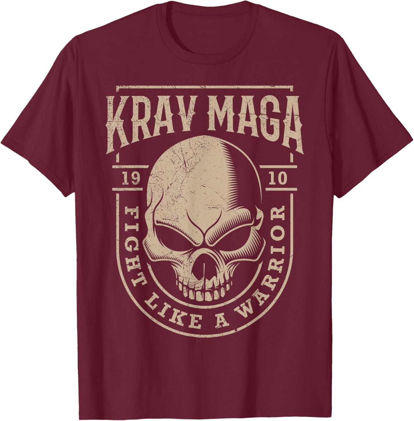 Skull Krav MAGA Warrior - Combat and Self Defense Gift T-Shirt - T-Shirt | Maroon