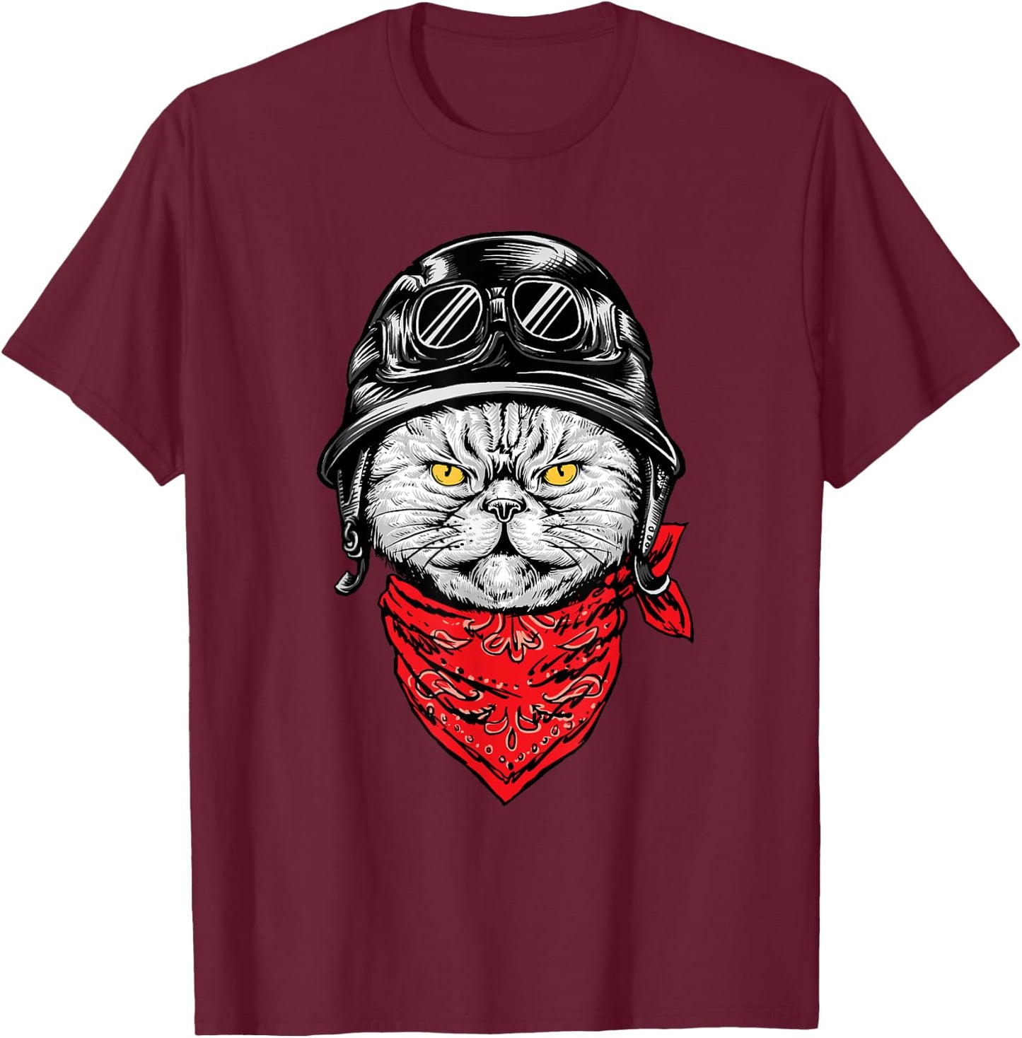 Biker Cat - Motorcycle Chopper Biker Motorbike T-Shirt - T-Shirt | Maroon