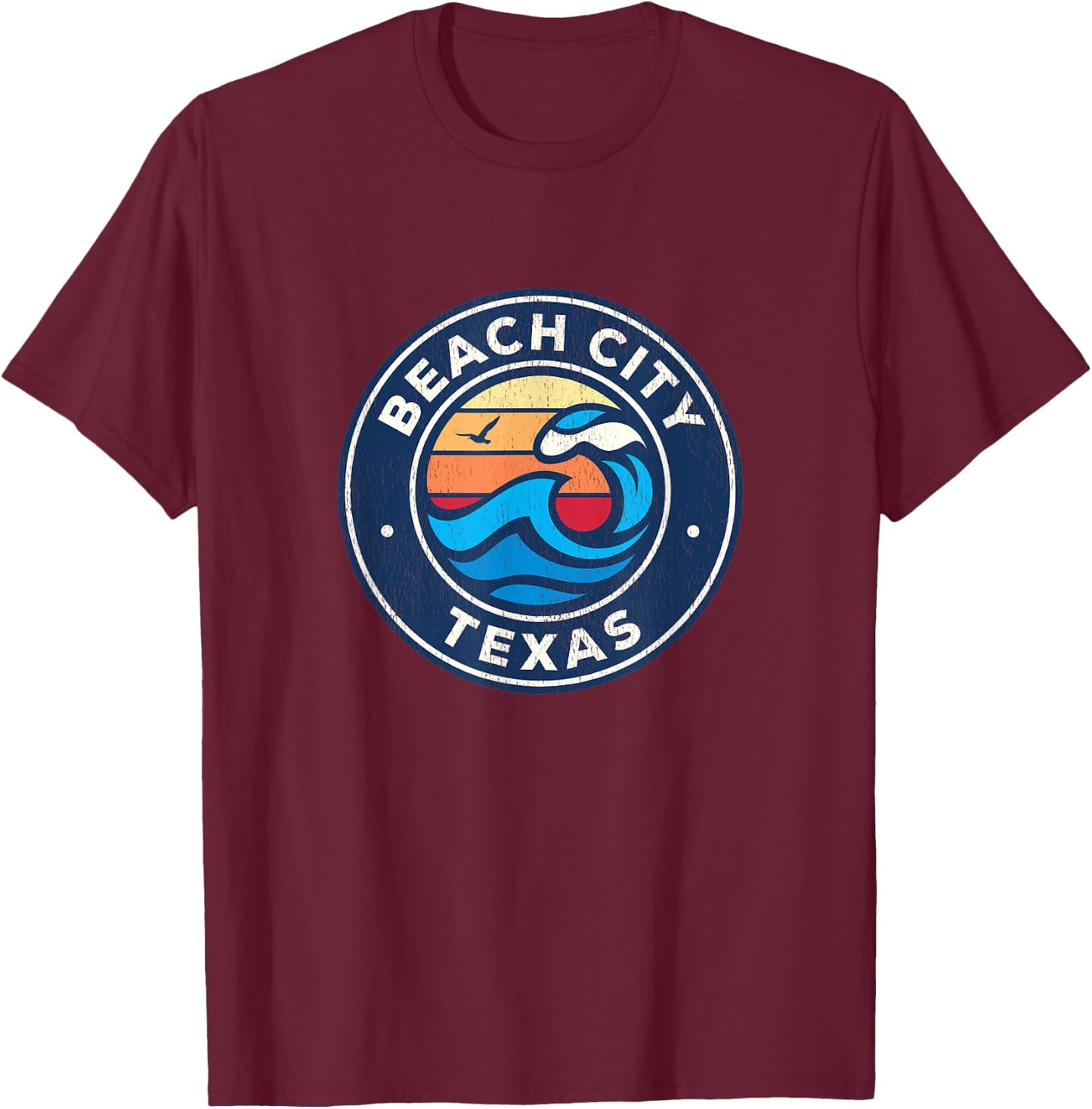 Beach City Texas TX Vintage Nautical Waves Design T-Shirt - T-Shirt | Maroon