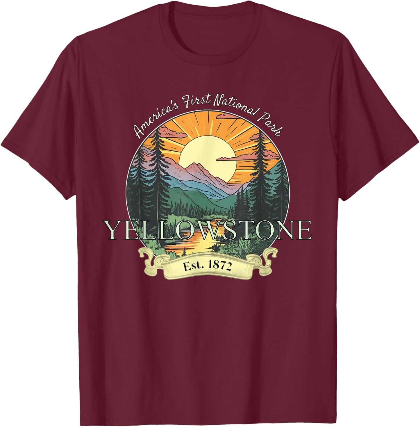 Yellowstone National Park Vacation Men Women Retro Vintage T-Shirt - T-Shirt | Maroon