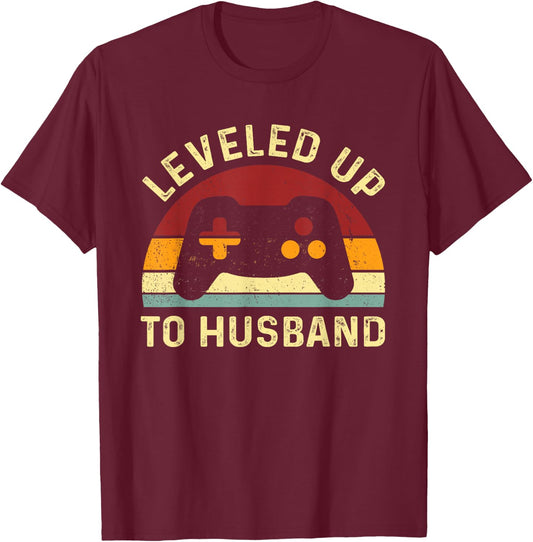 Leveled Up To Husband - Newlywed Groom - Just Married Couple T-Shirt - T-Shirt | Maroon