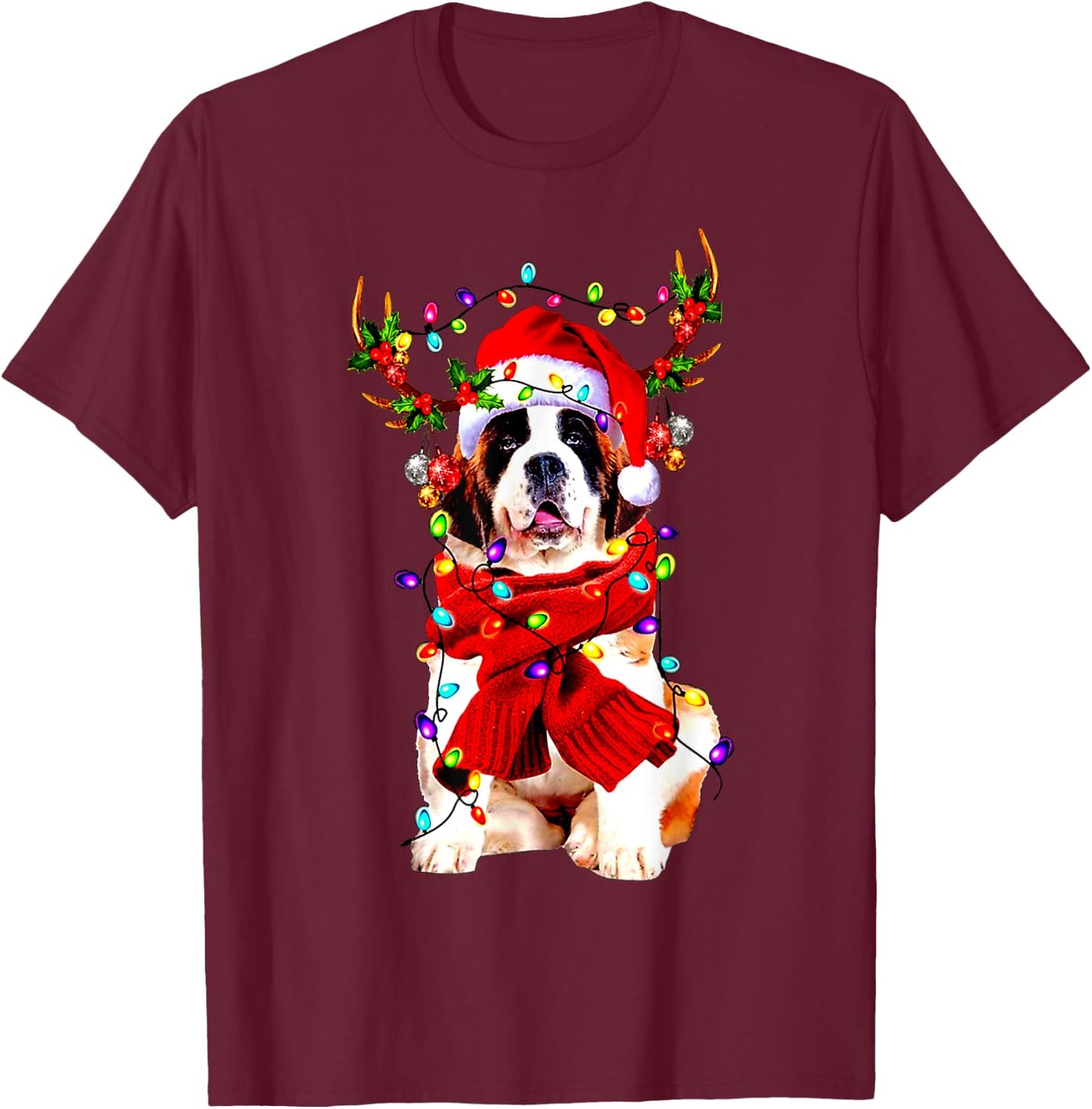 Funny St Bernard gorgeous reindeer Light Christmas T-Shirt - T-Shirt | Maroon