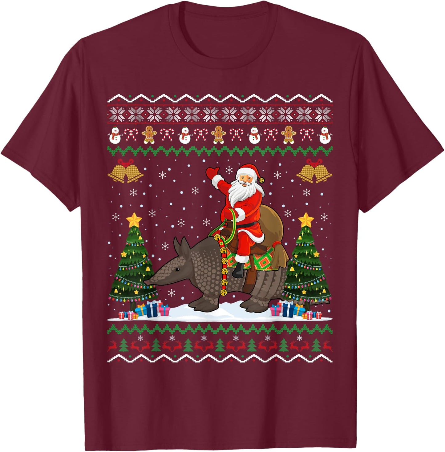 Armadillo Ugly Xmas Gift Santa Riding Armadillo Christmas T-Shirt - T-Shirt | Maroon