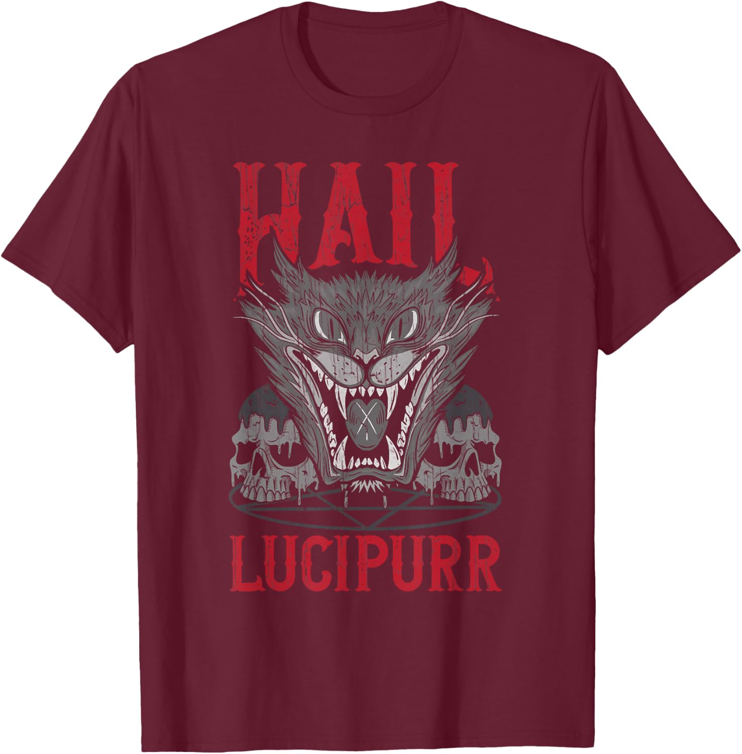 Hail Lucipurr Death Metal Cat Satan Men Women T-Shirt - T-Shirt | Maroon