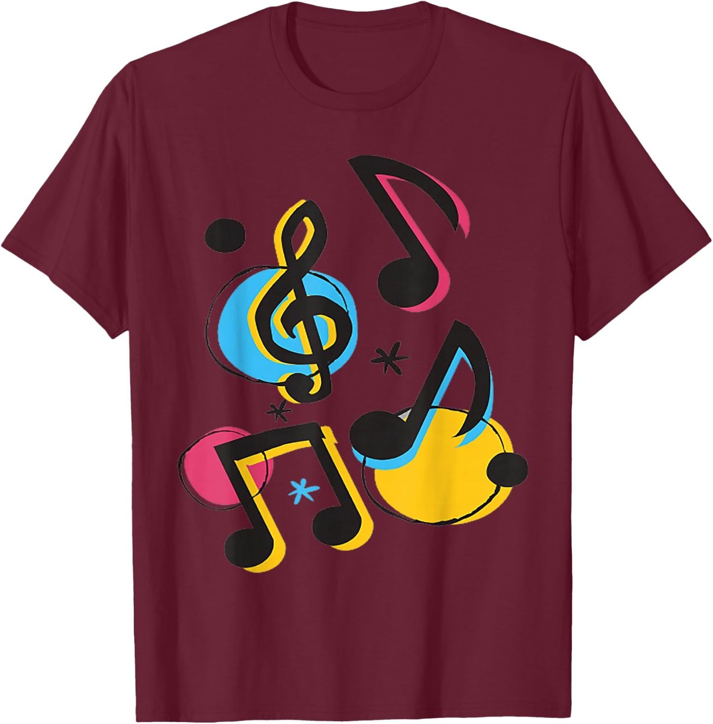 Retro Colored Music Notes Design for Musicians T-Shirt - T-Shirt | Maroon
