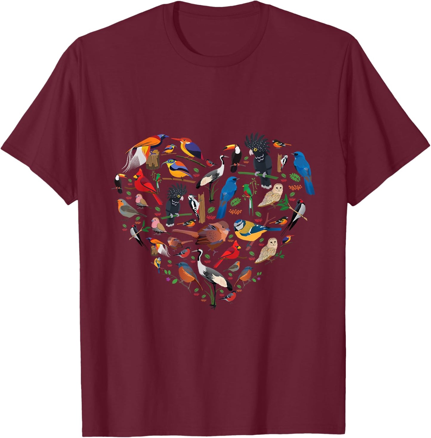 Birds lover heart Bird Watching men women kids T-Shirt - T-Shirt | Maroon