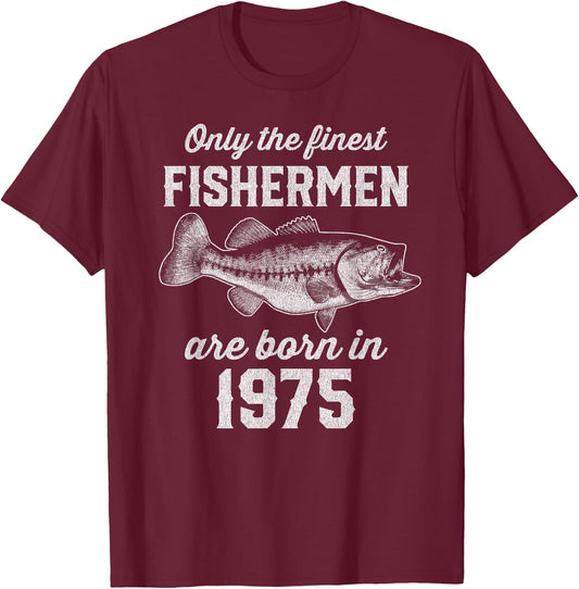 50 Year Old: Fisherman Fishing 1975 50th Birthday T-Shirt - T-Shirt | Maroon