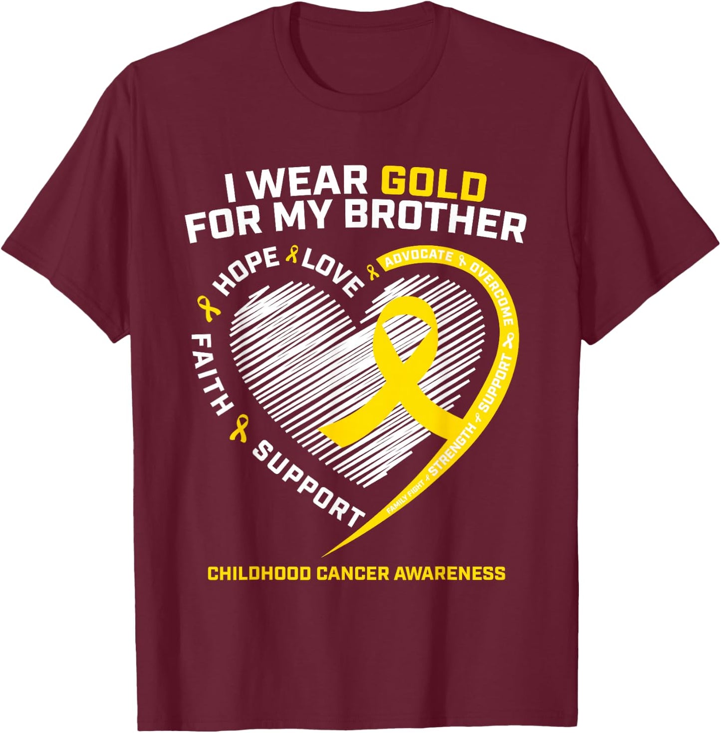 Kids I Wear Gold For My Brother Childhood Cancer Awareness T-Shirt - T-Shirt | Maroon