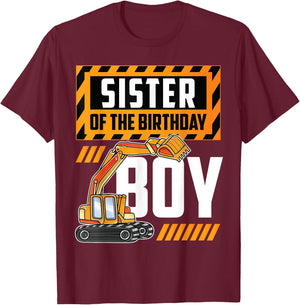 vehicle construction excavator Sister of the Birthday Boy T-Shirt - T-Shirt | Maroon