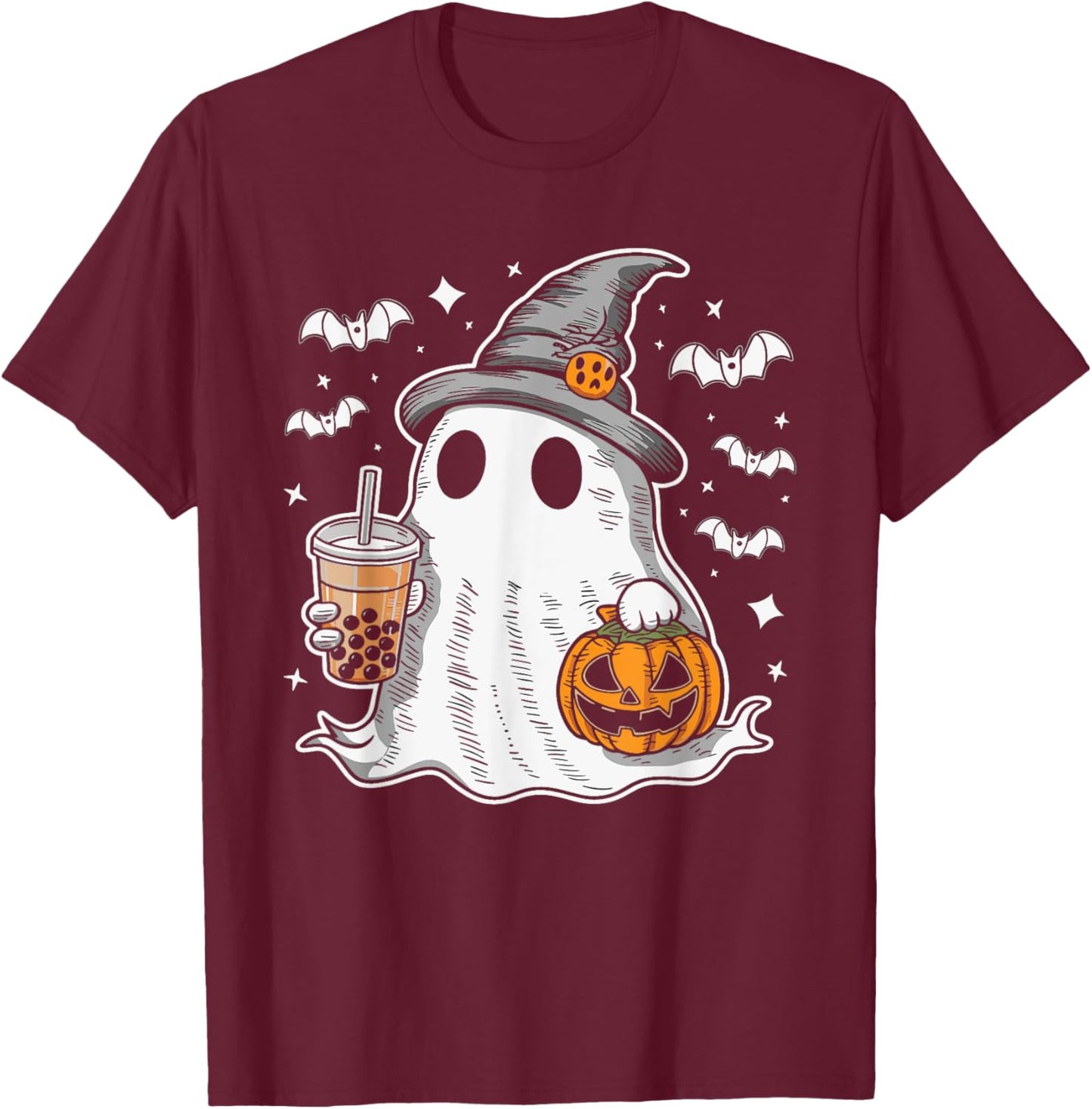 Ghost Milktea Ghost Drinking Bubble Tea T-Shirt - T-Shirt | Maroon