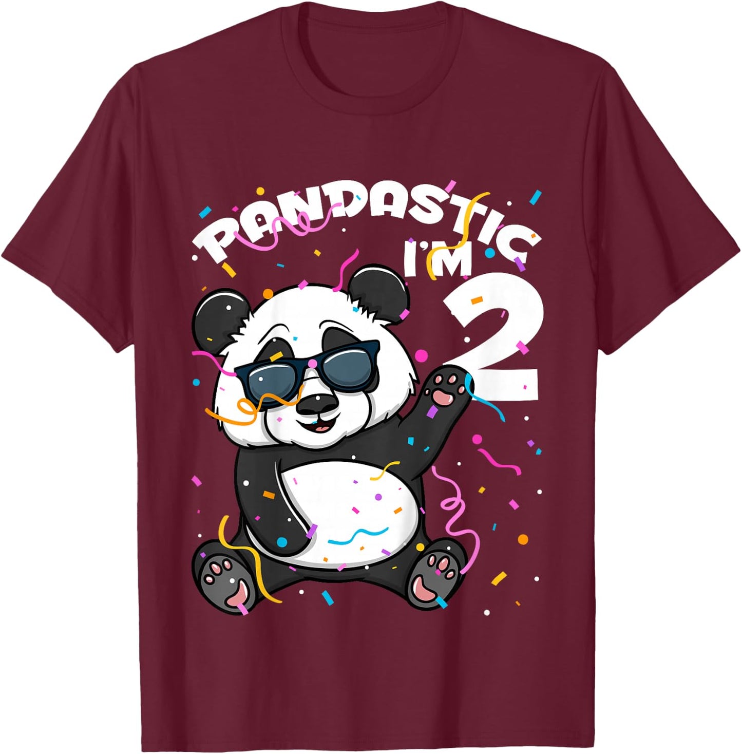 Kids 2nd Birthday Panda Pandastic 2 Year Old Boys Girls T-Shirt - T-Shirt | Maroon