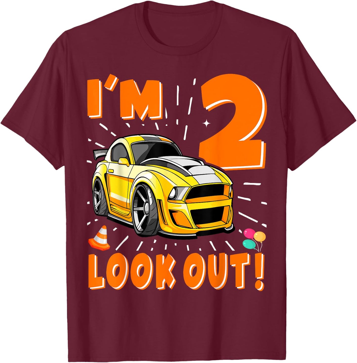 Two 2nd Birthday Boy Race Car 2 Years Old Car Racing T-Shirt - T-Shirt | Maroon