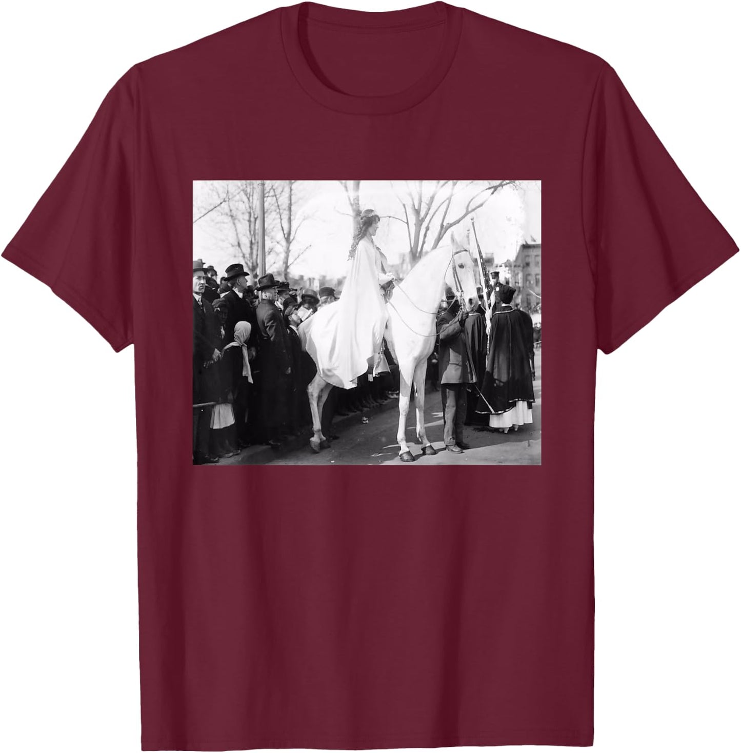 Suffragettes Protest On Horseback - Black, -Adults, Small, Short Sleeve, Regular Fit, Cotton, Women's History T-Shirt - T-Shirt | Maroon