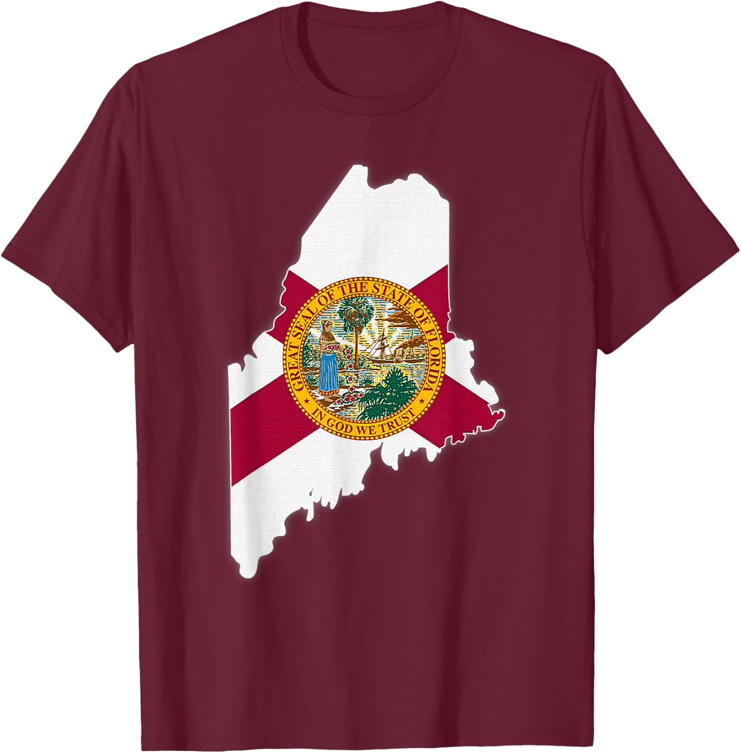 MAINE STATE MAP FLORIDA FL Flag Roots Men Women Gift T-Shirt - T-Shirt | Maroon