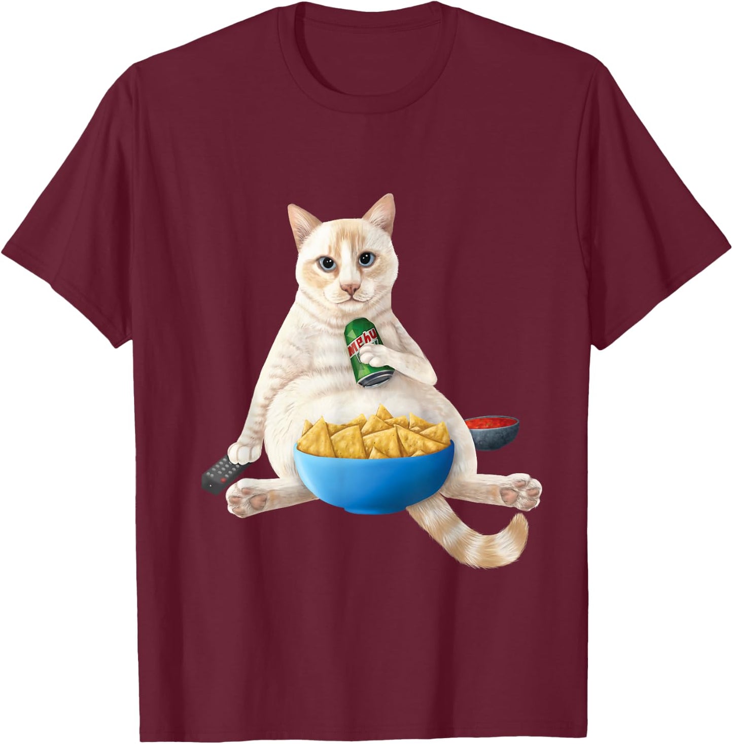 Flame point Siamese - white cat with a soda and snacks T-Shirt - T-Shirt | Maroon