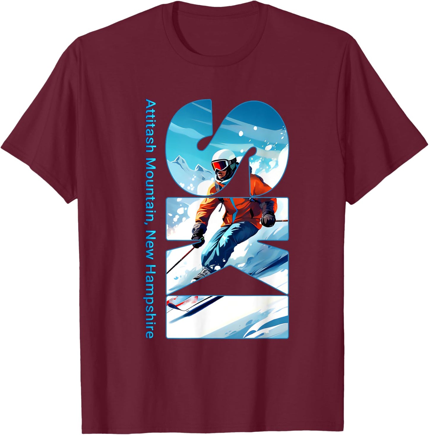 Attitash Mountain Cool Skiing Vacation Ski Outdoor Skier T-Shirt - T-Shirt | Maroon
