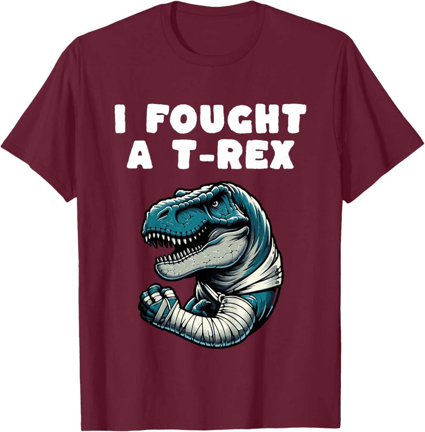 Kids Broken Arm Recovery Kids Boys Dinosaur T-Shirt - T-Shirt | Maroon