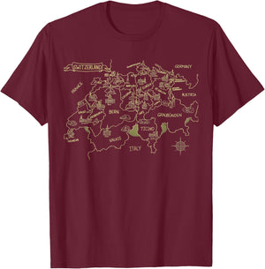 Switzerland Country Map Outline T-Shirt - T-Shirt | Maroon