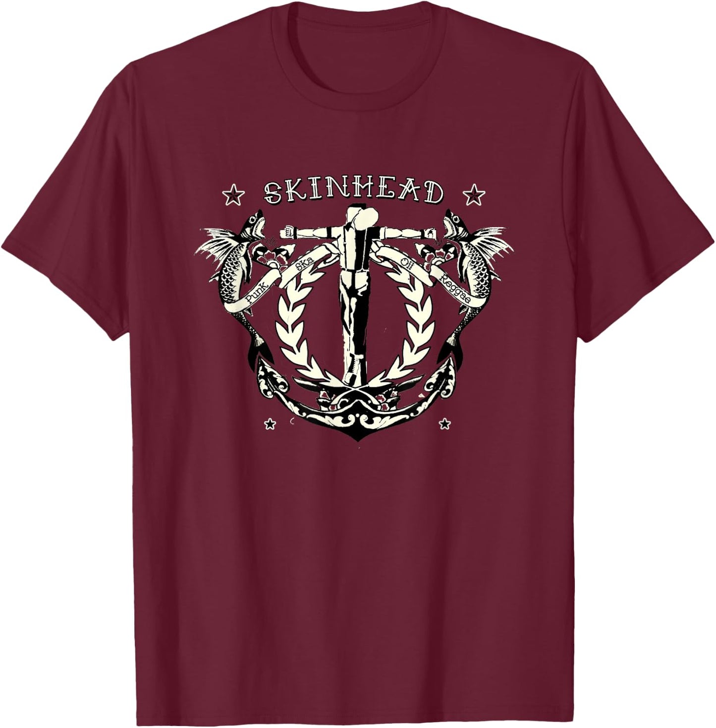 Tattoo Crucified Skinhead Shirt Punk Ska Oi Reggae T-Shirt - T-Shirt | Maroon