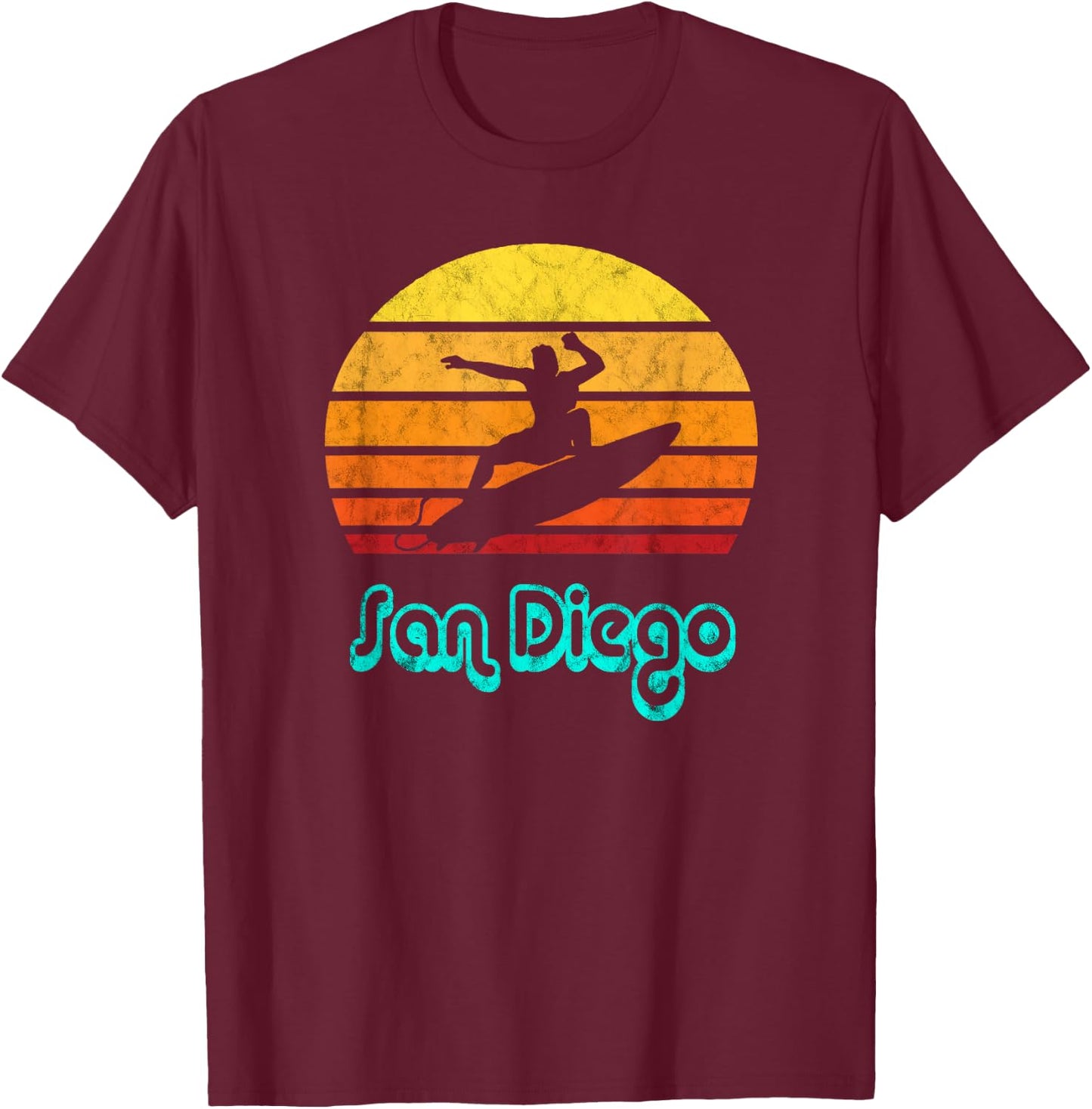 San Diego Souvenir Retro Surf Vintage California Gifts T-Shirt - T-Shirt | Maroon