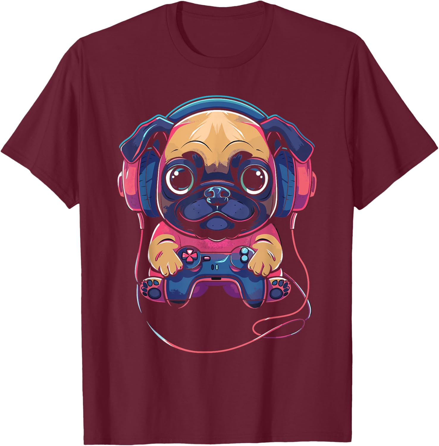 Gamer Pug Gaming Pugs Video Game Dog Lover For Boys Girls T-Shirt - T-Shirt | Maroon