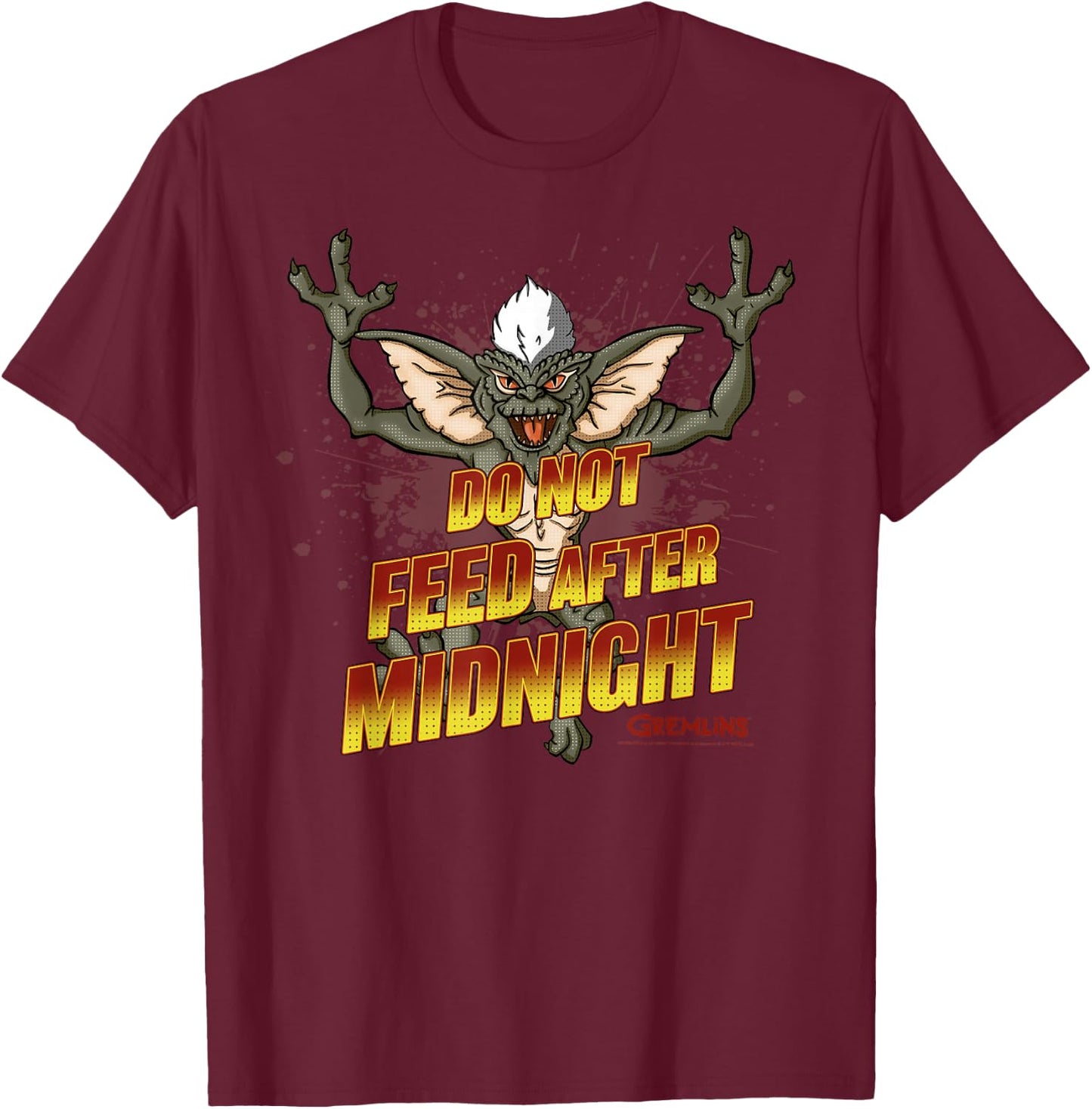 Gremlins Stripe Do Not Feed After Midnight T-Shirt - T-Shirt | Maroon