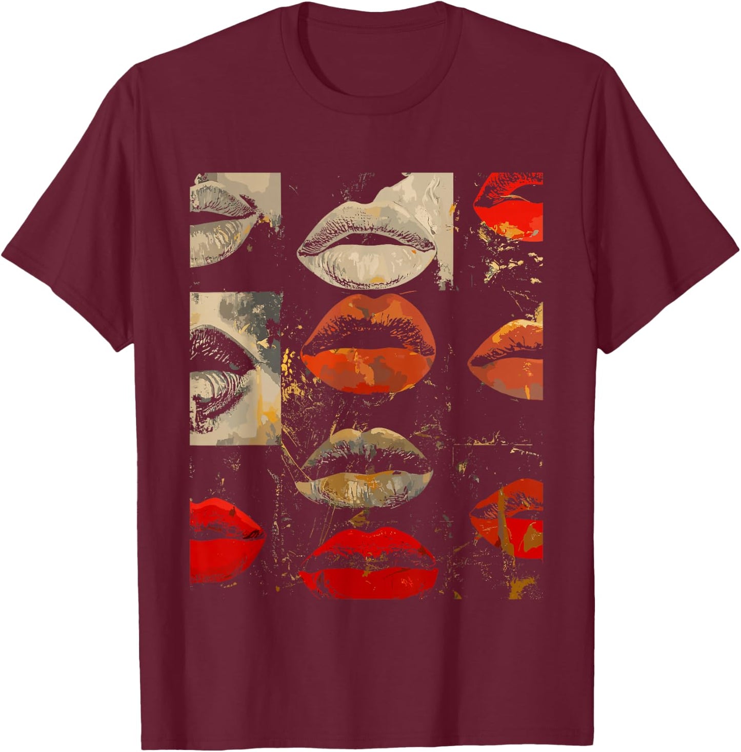 Beautiful Kissing Lips with Red Lipstick Men, Women, Girls T-Shirt - T-Shirt | Maroon
