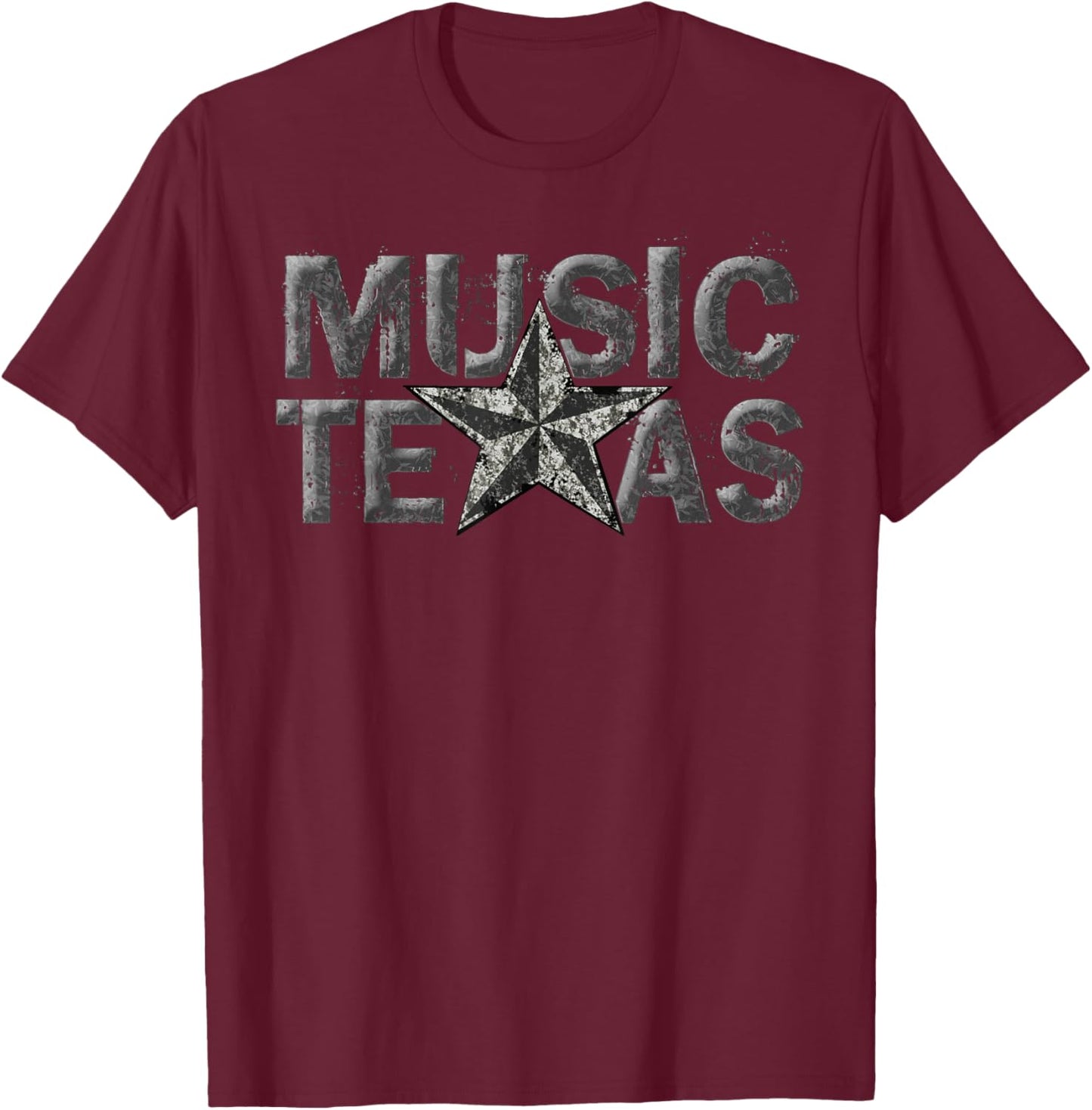 Music Texas Original 1990's Distressed Brand Logo Design T-Shirt - T-Shirt | Maroon