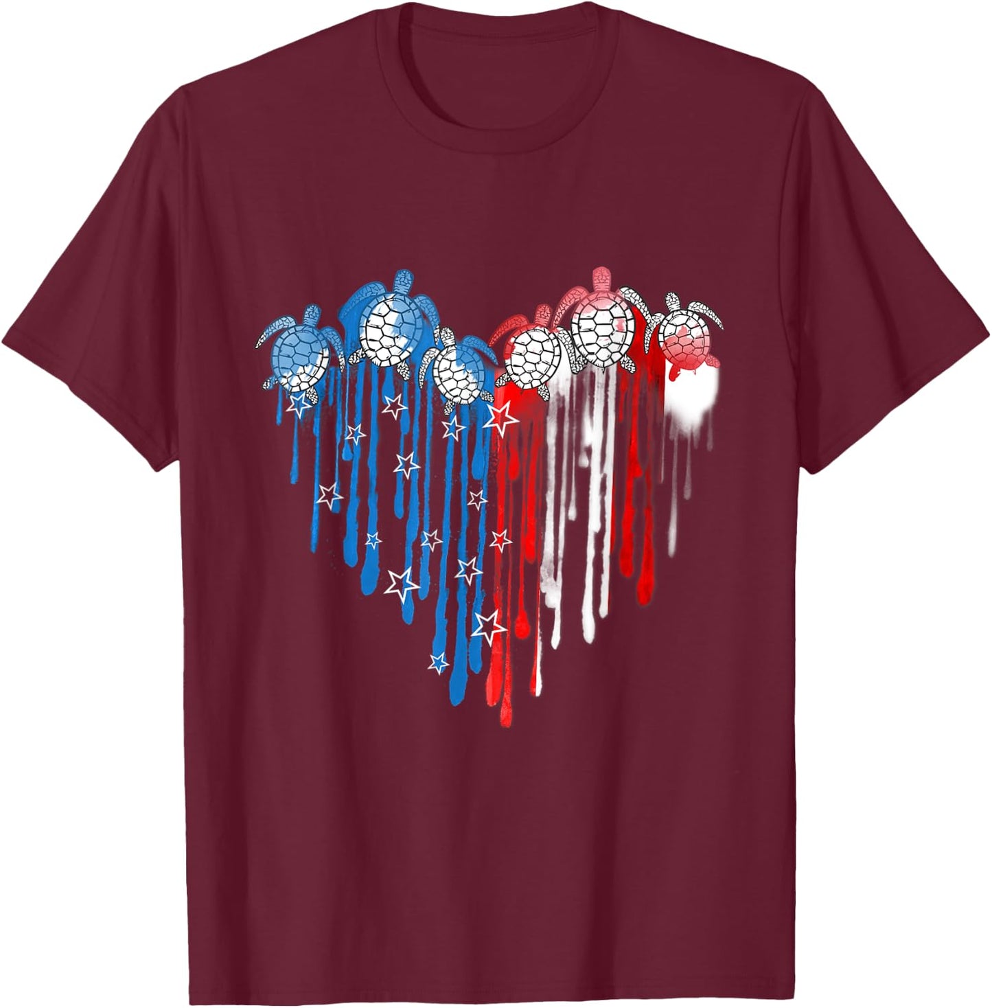 Turtles USA Flag Stars Stripes 4th of July Independence Day T-Shirt - T-Shirt | Maroon
