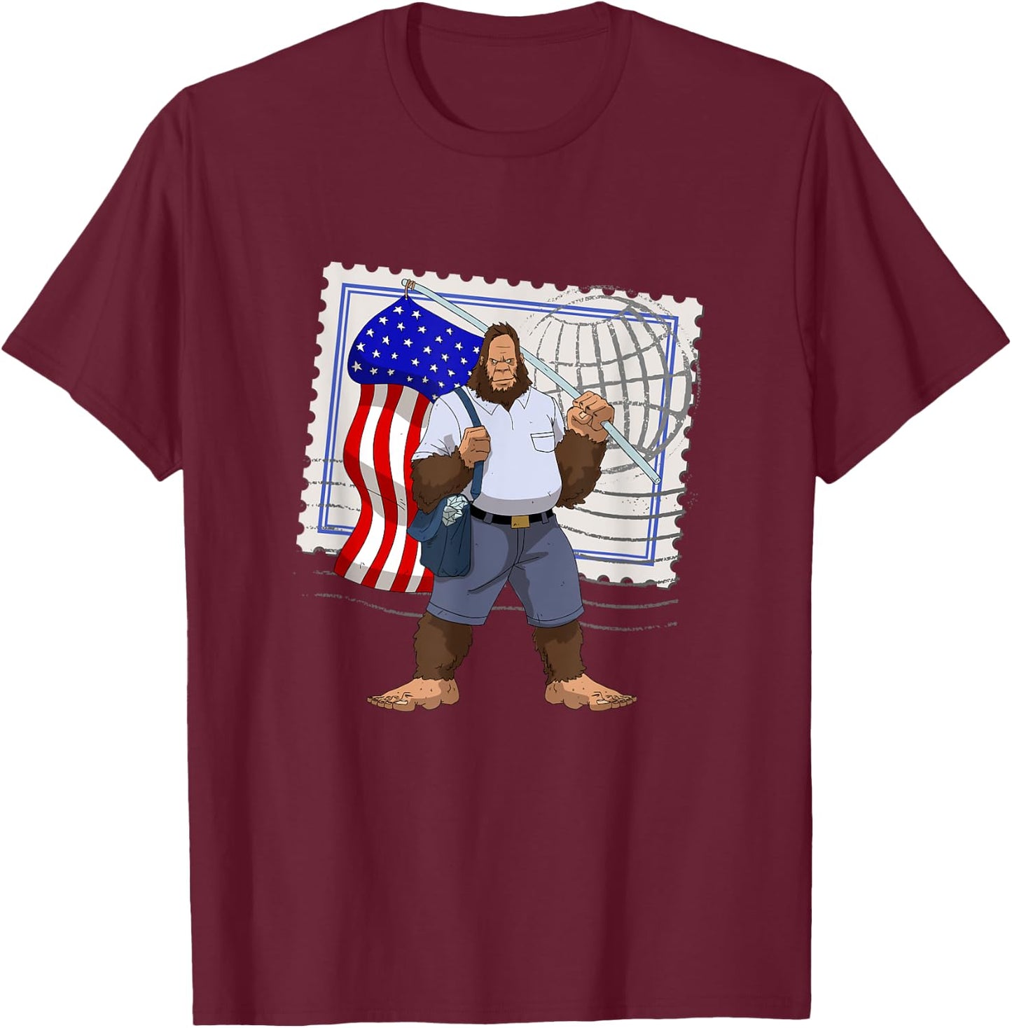Bigfoot American Flag Protect US Postal Service T-Shirt - T-Shirt | Maroon