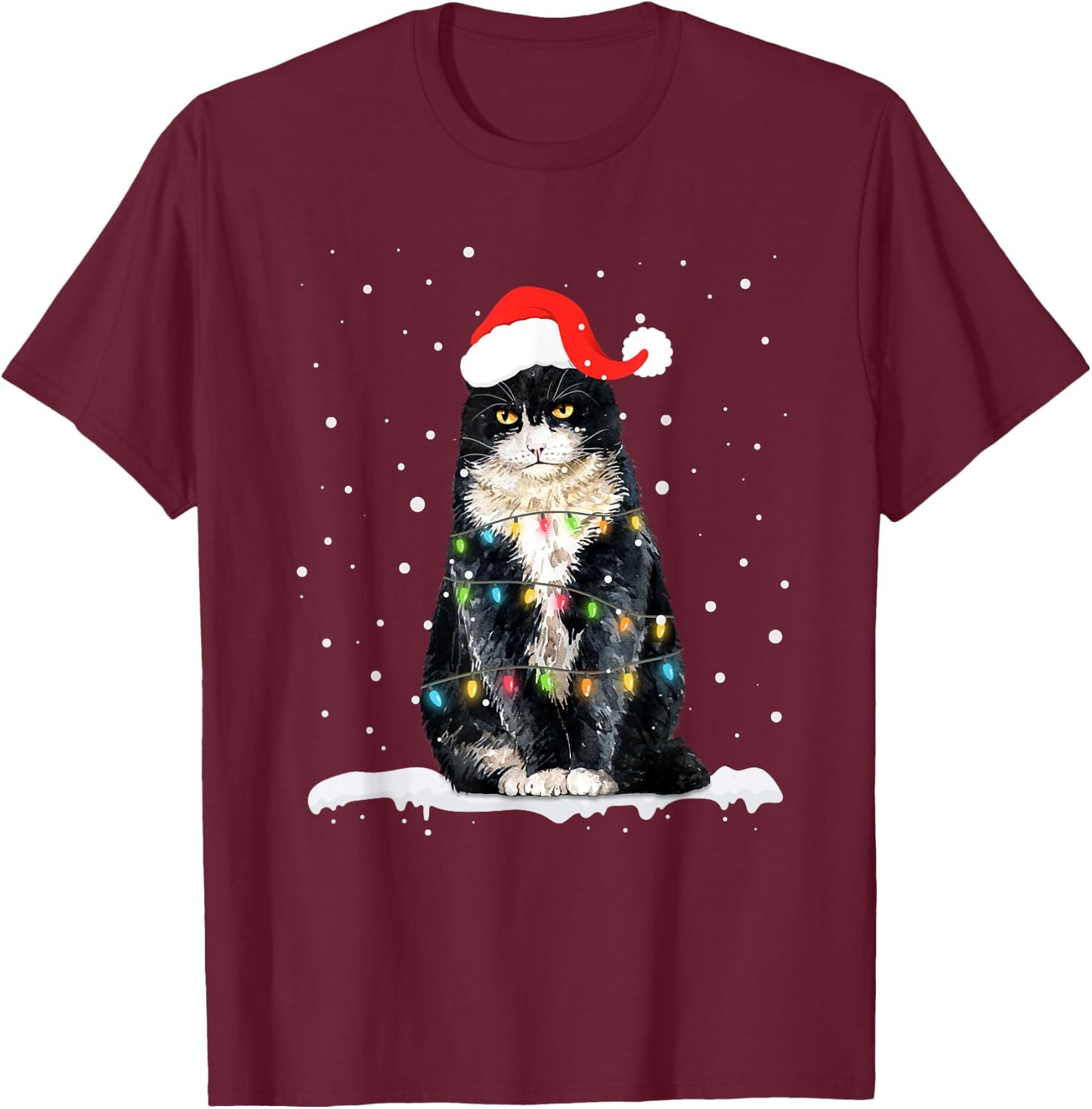 Funny Santa Cat Christmas Lights Holiday Gift Men Women Kids T-Shirt - T-Shirt | Maroon