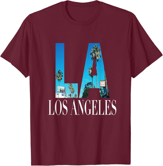 La Los Angeles California Souvenir Beach City West Coast T-Shirt - T-Shirt | Maroon