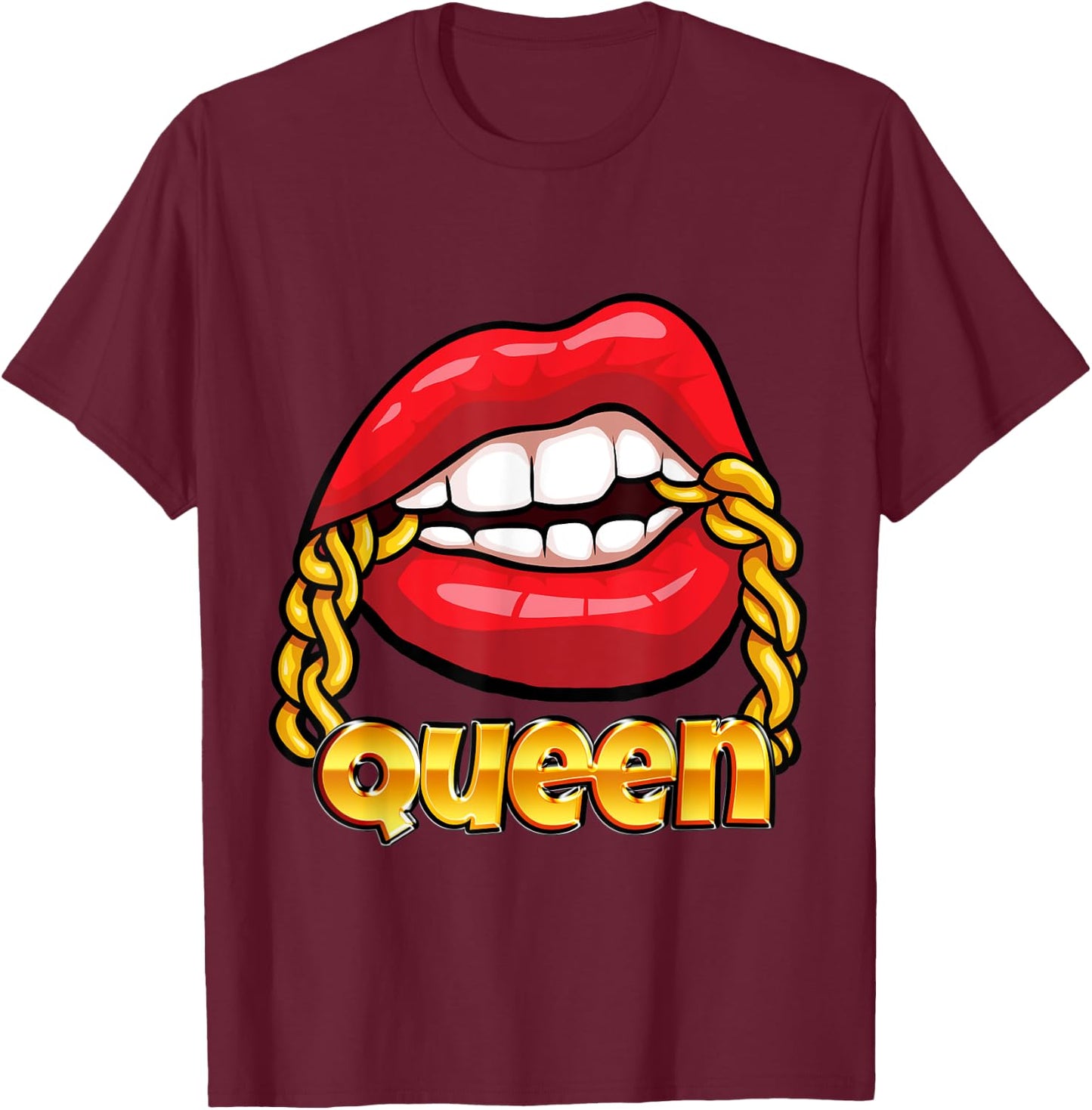 Juicy Lips Gold Chain Queen T-Shirt - T-Shirt | Maroon