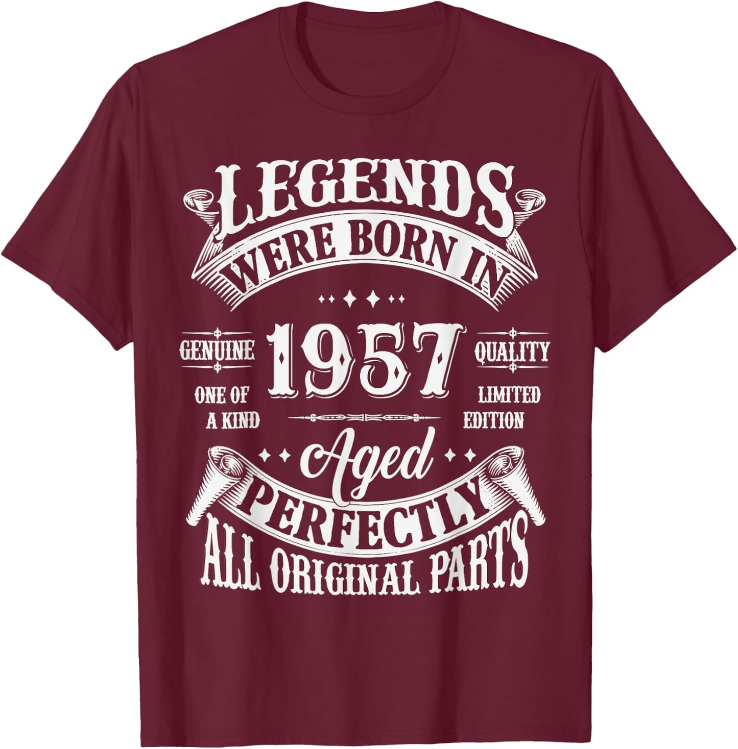 68th Birthday 68 Years Old Vintage Legends Born In 1957 T-Shirt - T-Shirt | Maroon