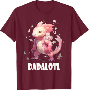 Dadalotl Fathers Day for Dad of Axolotl Daughter ANd Son T-Shirt - T-Shirt | Maroon