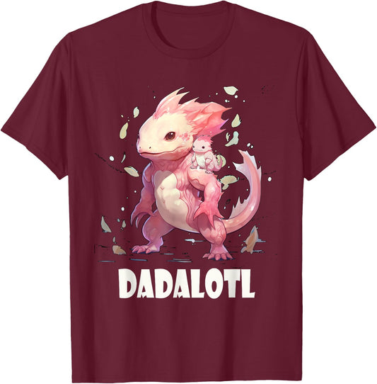 Dadalotl Fathers Day for Dad of Axolotl Daughter ANd Son T-Shirt - T-Shirt | Maroon