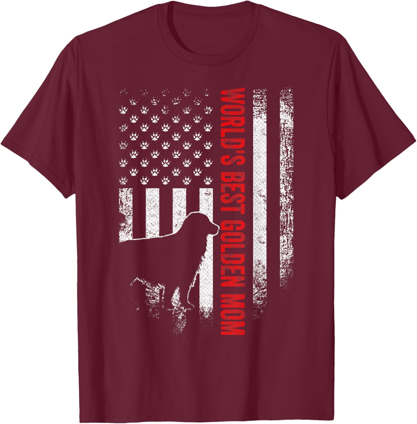 Vintage American Flag World's Best Golden Retriever Mom Gift T-Shirt - T-Shirt | Maroon