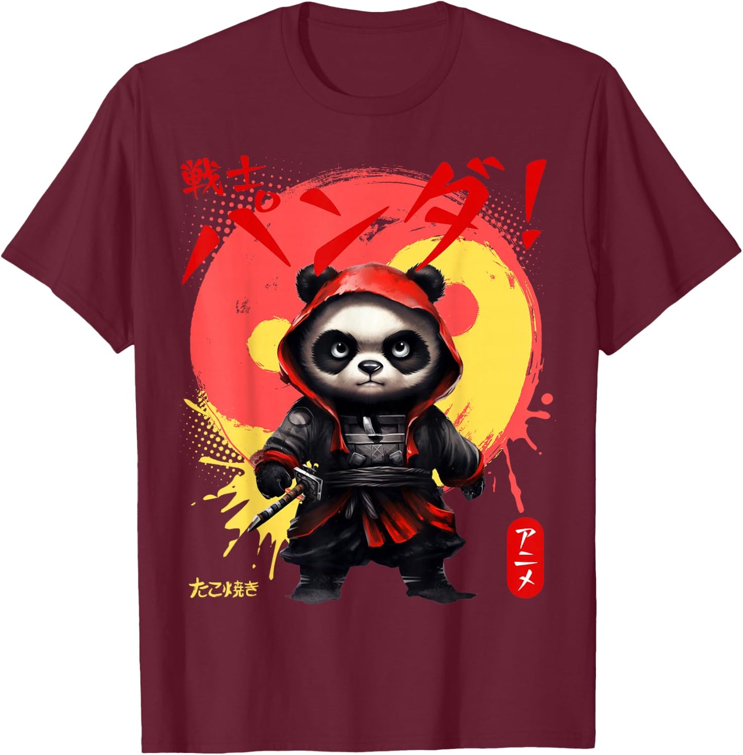 Ninja Style Anime Panda with Yin Yang Urban Manga Men Art T-Shirt - T-Shirt | Maroon