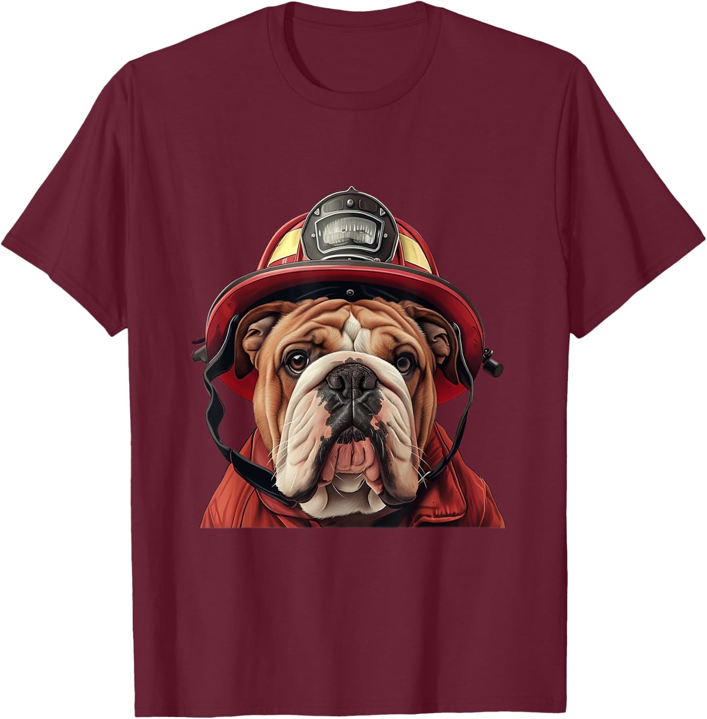 English Bulldog Firefighter Hat Firehouse Fireman Dog T-Shirt - T-Shirt | Maroon