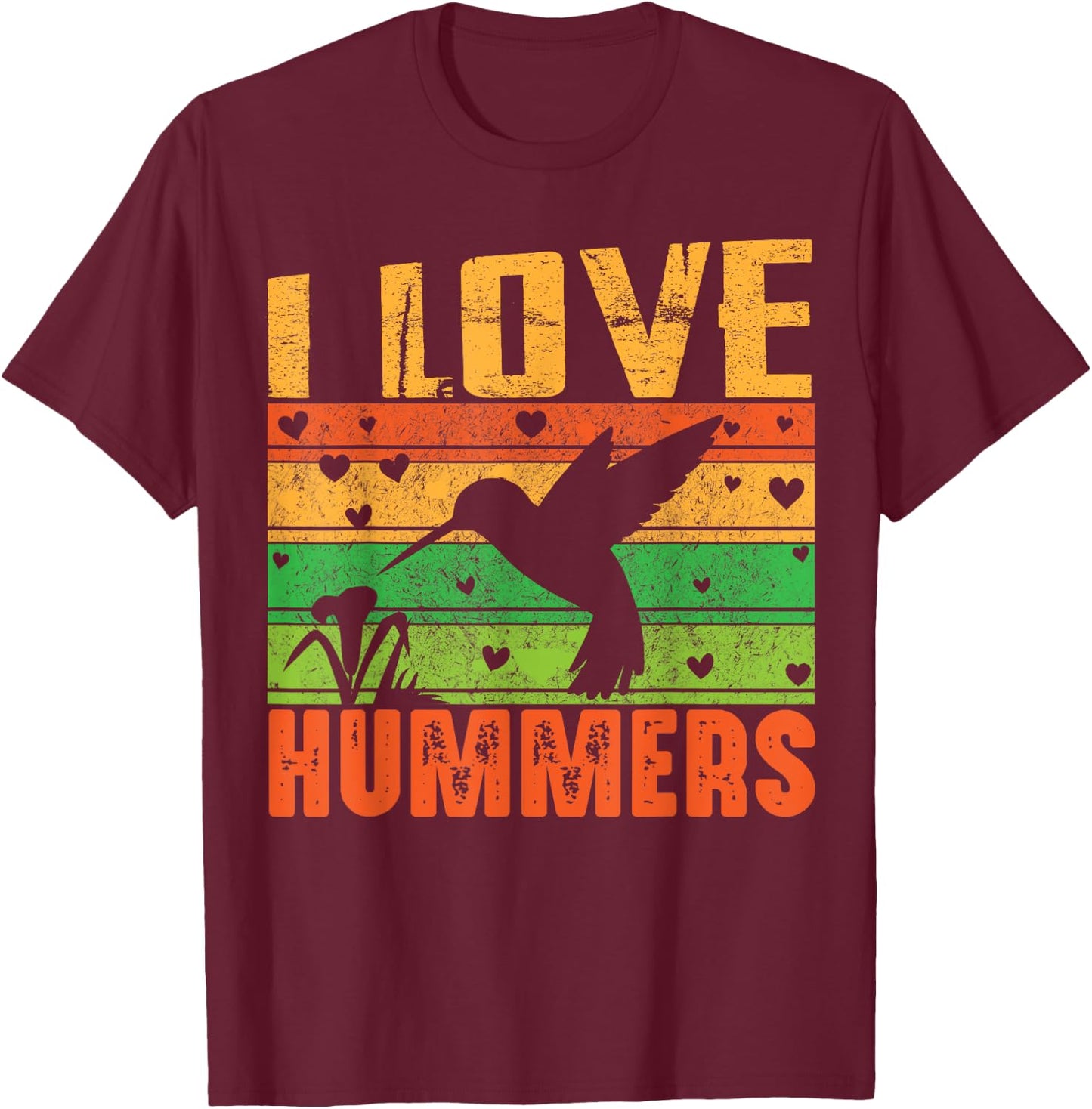 I Love Hummers Colibri Hummingbird Wildlife Retro Sunset T-Shirt - T-Shirt | Maroon